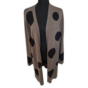 Chicos Womens Open Front Olive Green Black Polka Dot Cardigan Sweater Large